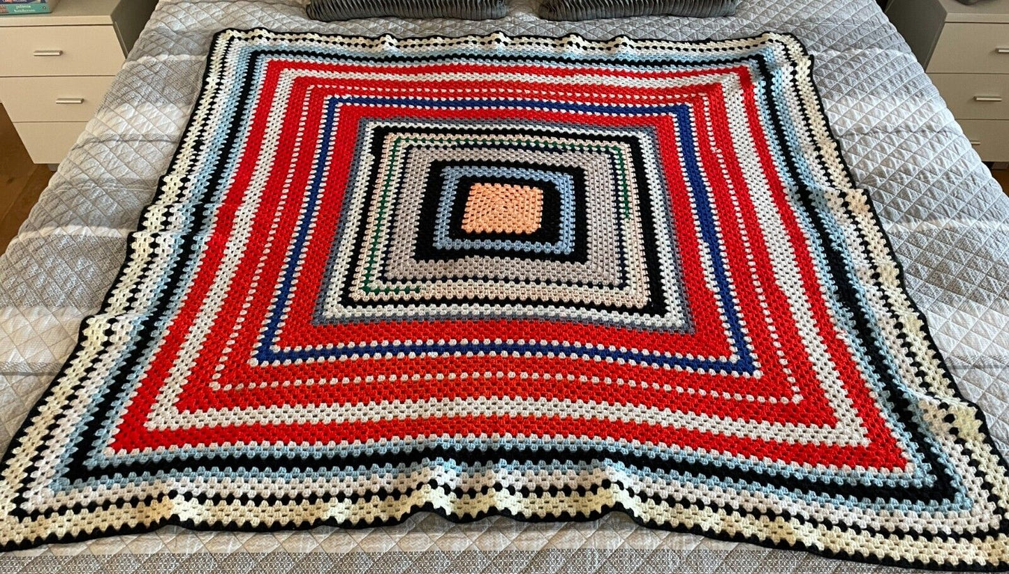 Granny Crochet Knit Blanket 159cm Square Colourful Handmade Nanna Afghan Throw