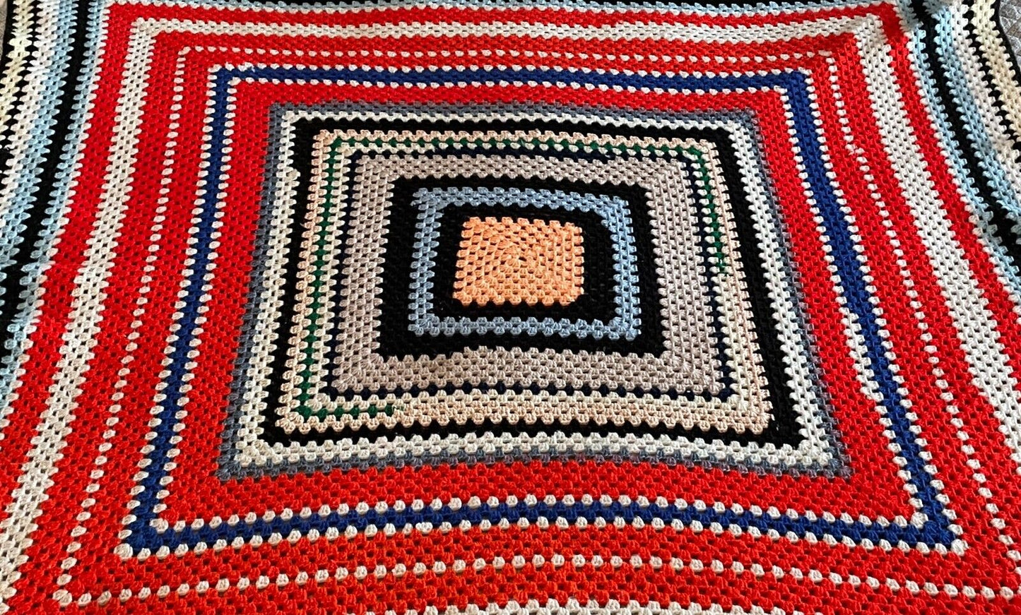 Granny Crochet Knit Blanket 159cm Square Colourful Handmade Nanna Afghan Throw