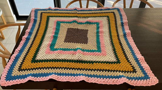 Granny Crochet Knit Blanket Handmade Colourful 119cm Sq Rug Afghan Throw