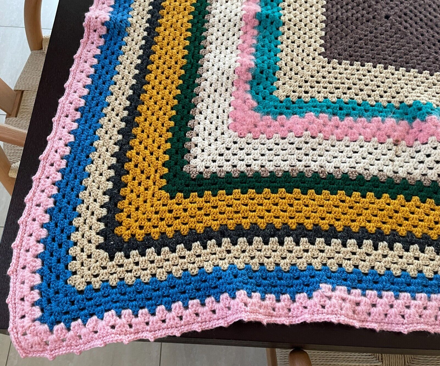 Granny Crochet Knit Blanket Handmade Colourful 119cm Sq Rug Afghan Throw