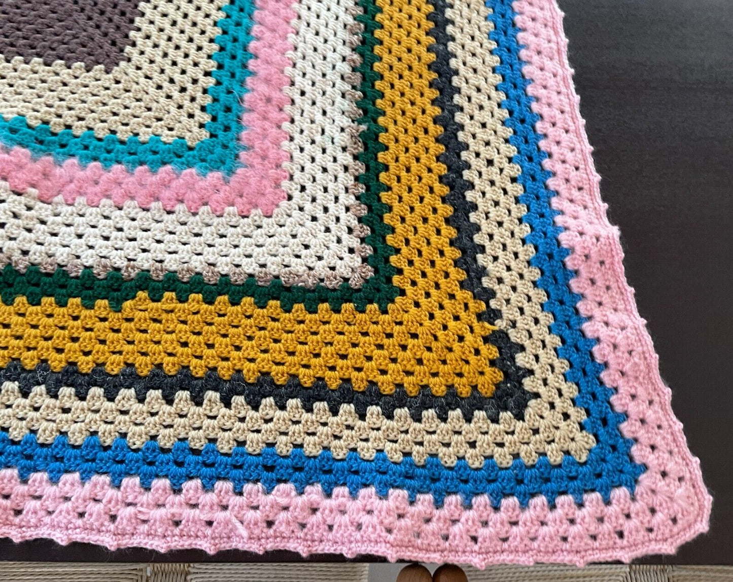 Granny Crochet Knit Blanket Handmade Colourful 119cm Sq Rug Afghan Throw
