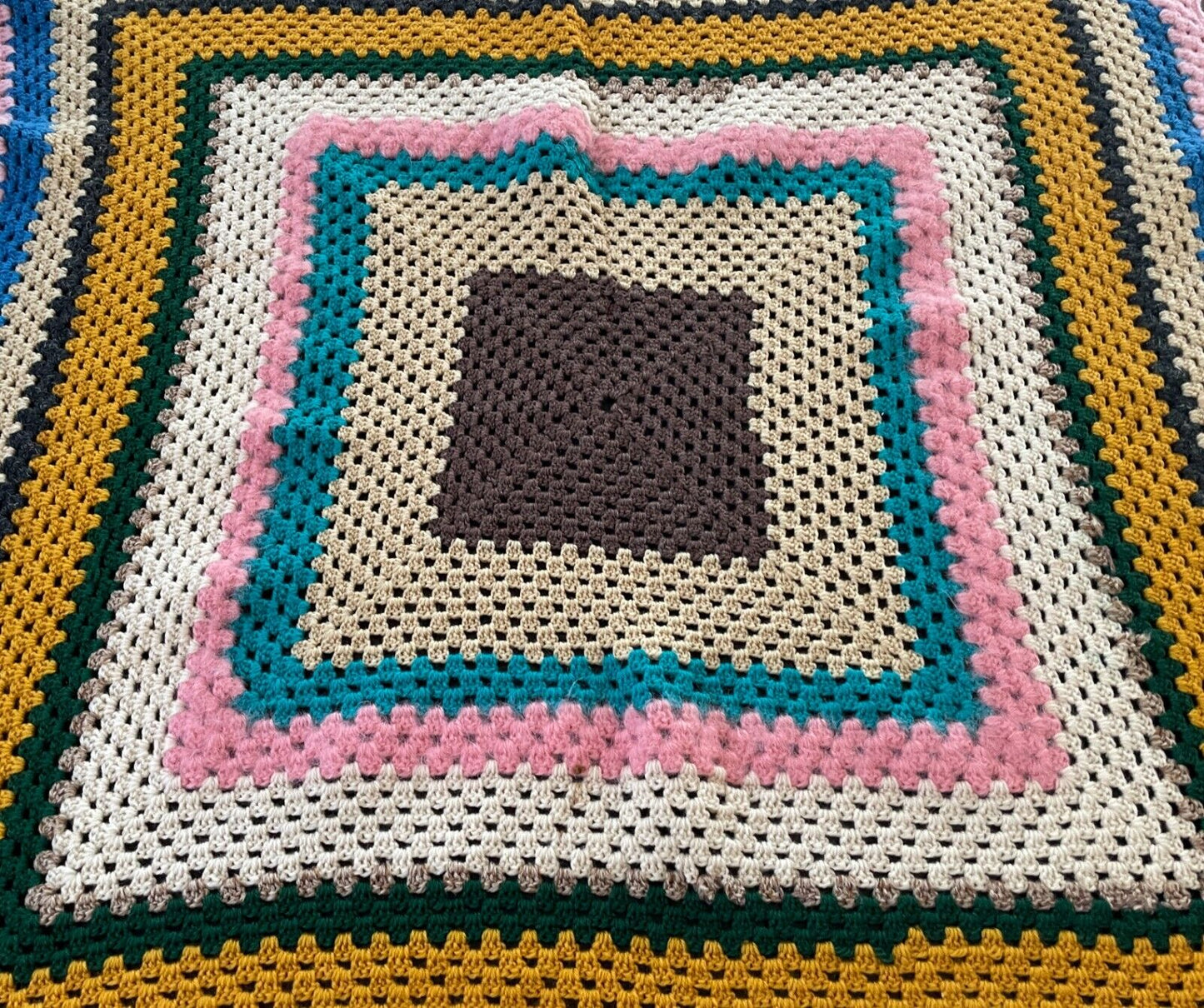 Granny Crochet Knit Blanket Handmade Colourful 119cm Sq Rug Afghan Throw
