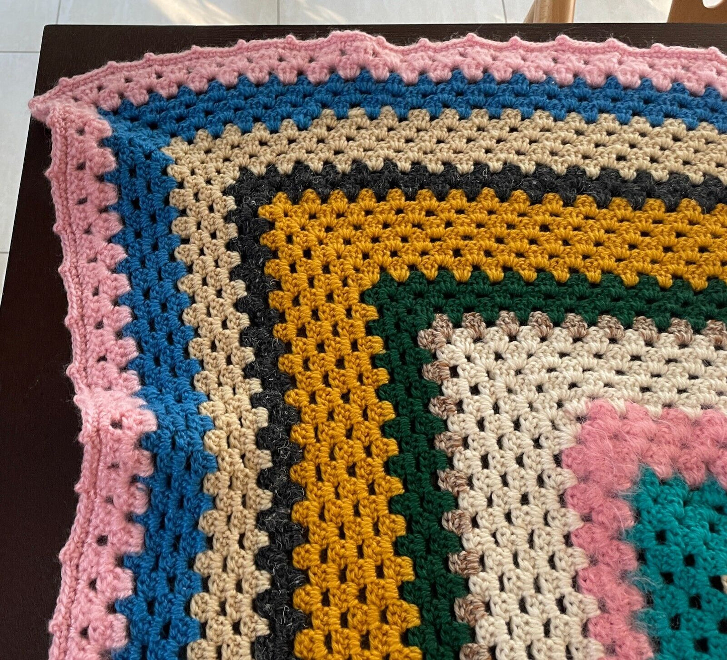 Granny Crochet Knit Blanket Handmade Colourful 119cm Sq Rug Afghan Throw