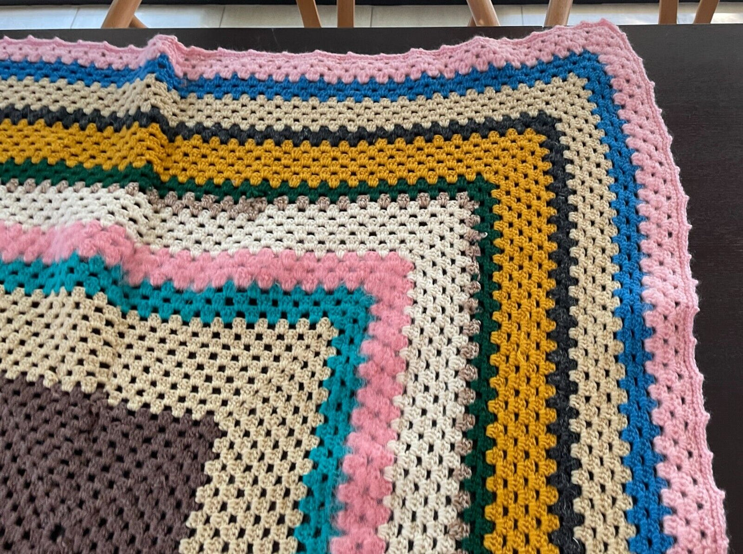 Granny Crochet Knit Blanket Handmade Colourful 119cm Sq Rug Afghan Throw