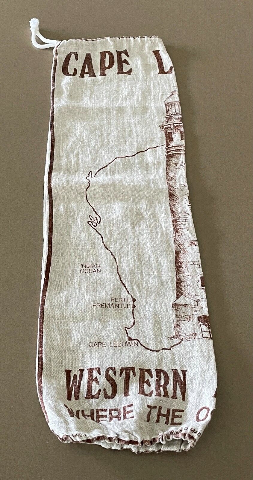 CAPE LEEUWIN WA Plastic Bag Holder Souvenir Unbleached Pure Linen Lighthouse