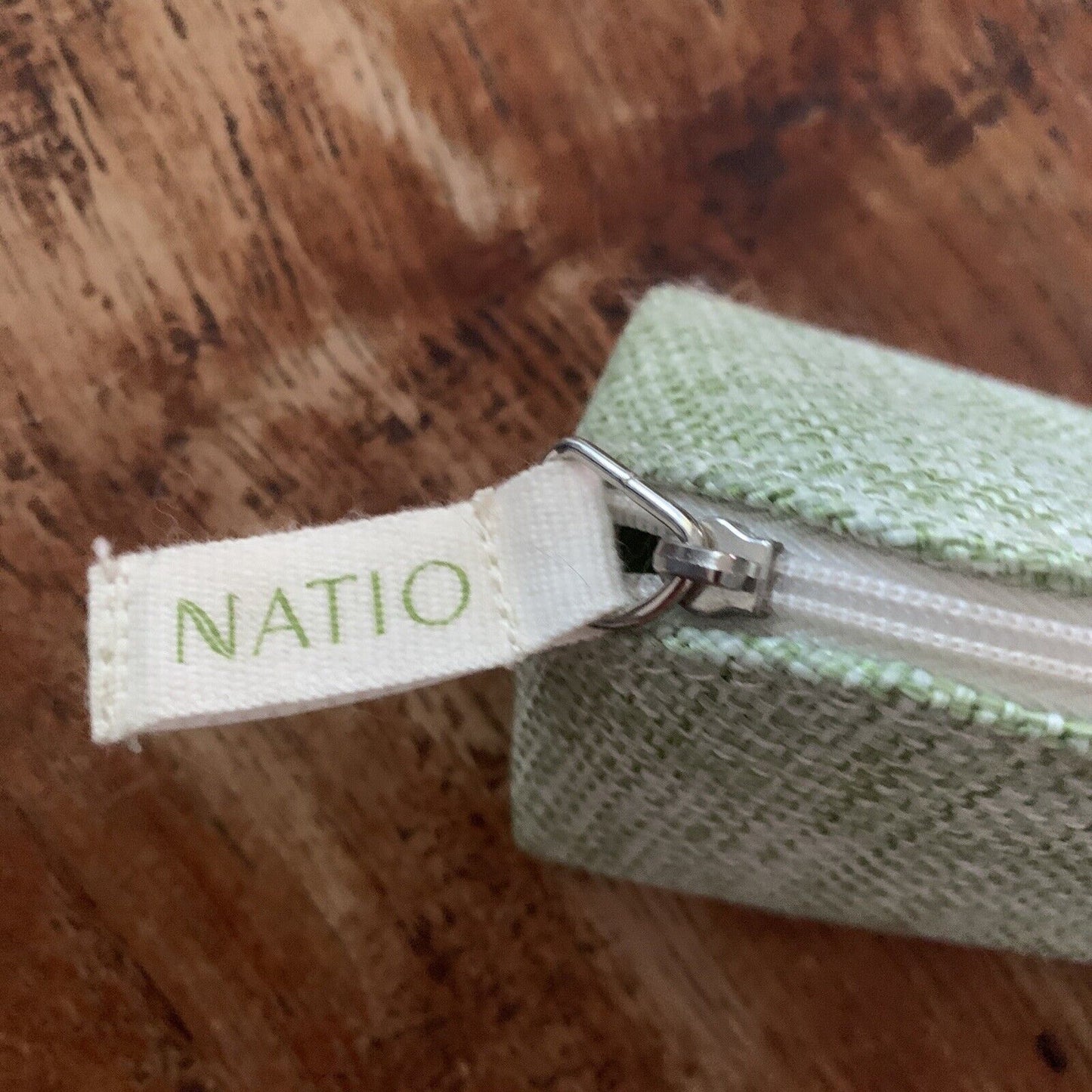 NATIO Green Canvas Pencil Pouch Case Makeup Bag Travel Handbag Zip Flat Base NEW