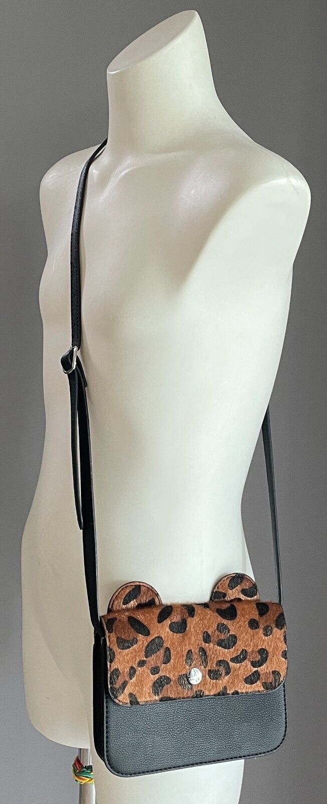 Girls COUNTRY ROAD Shoulder Crossbody Bag Black & Leopard Print With Ears PU