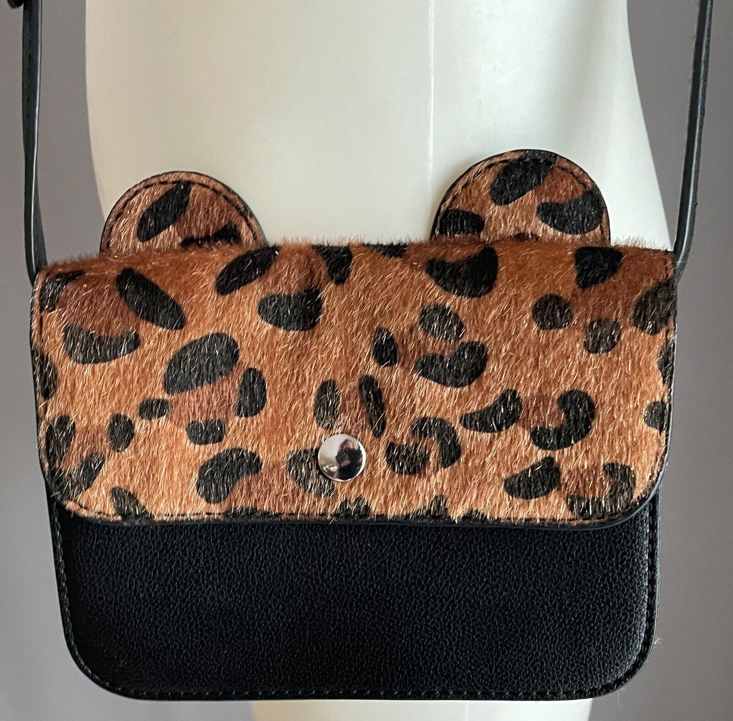 Girls COUNTRY ROAD Shoulder Crossbody Bag Black & Leopard Print With Ears PU