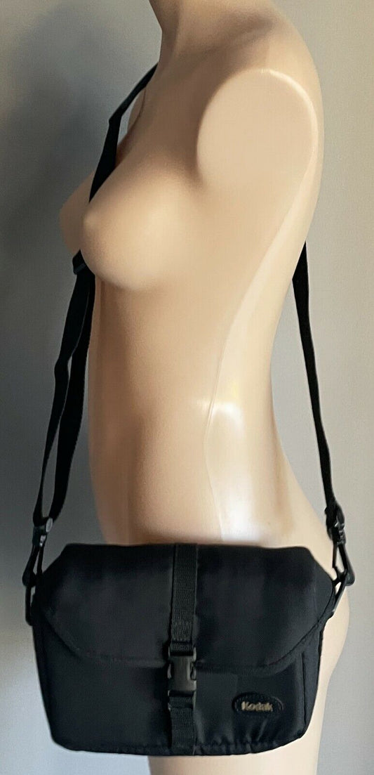 KODAK Camera Carry Bag w Shoulder Strap Logo Clip Front Black Vintage