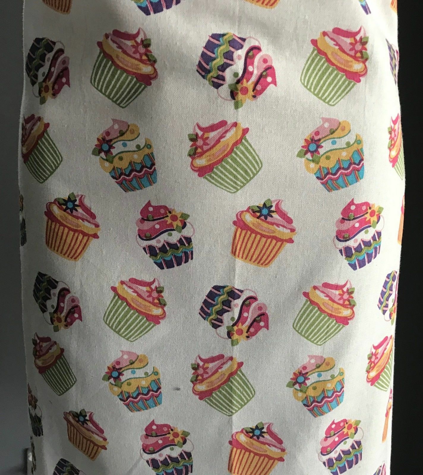 Full Bib Apron PROPERT Pink Colourful Cupcake Print Cotton Size 8 12 Like New