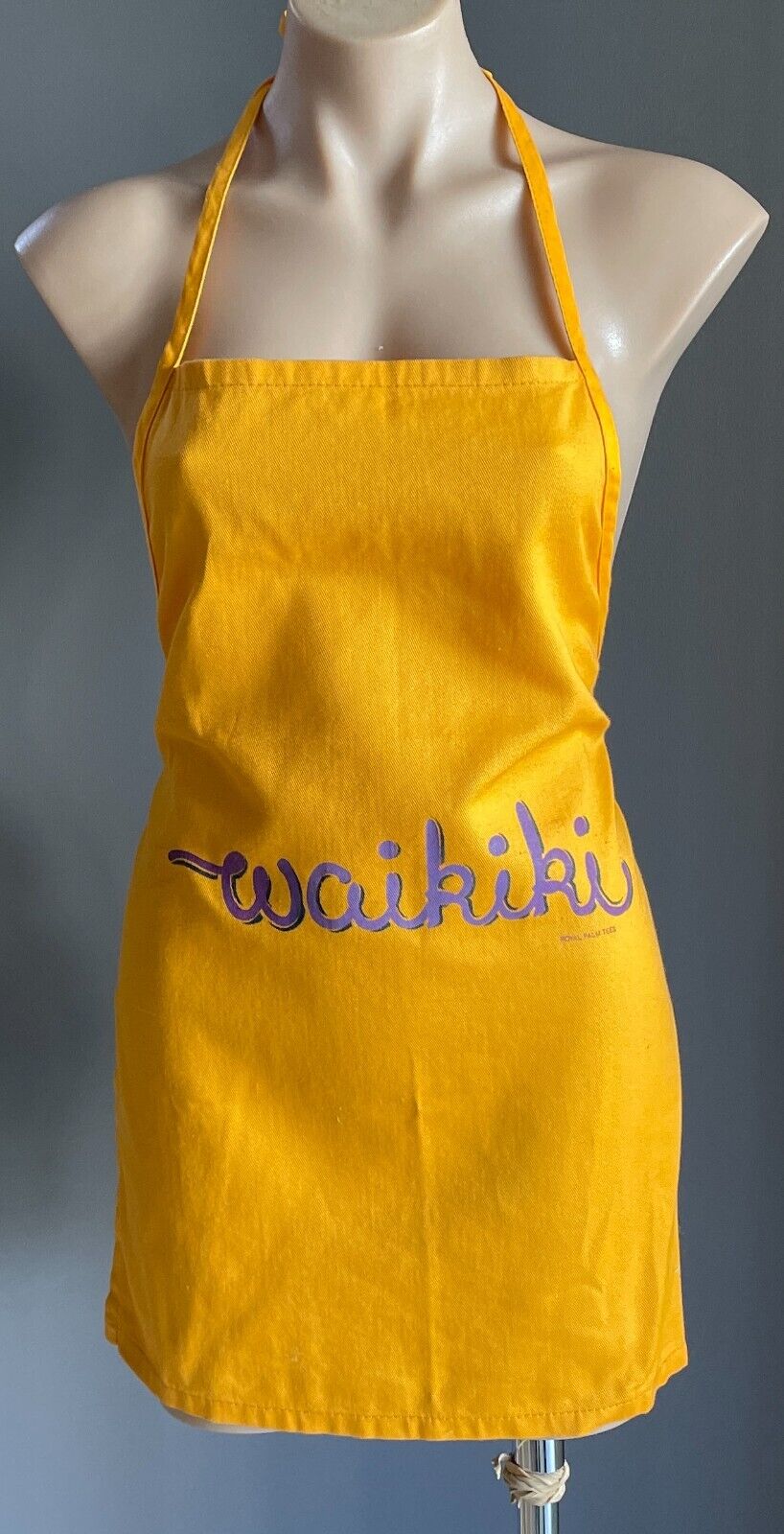 APRON WAIKIKI Hawaii Bib Orange Purple Print Cursive Souvenir Size 10 12 NEW