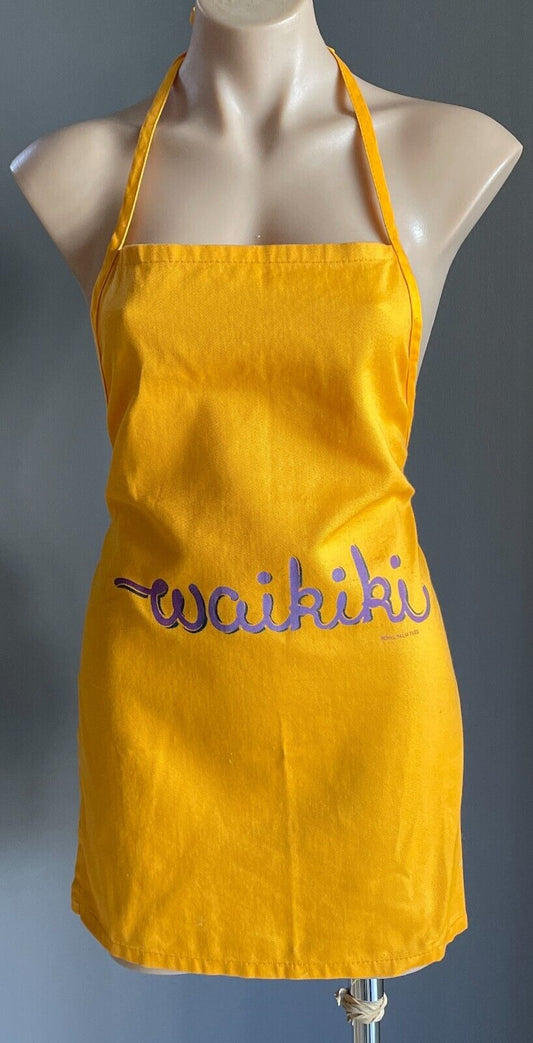 APRON WAIKIKI Hawaii Bib Orange Purple Print Cursive Souvenir Size 10 12 NEW