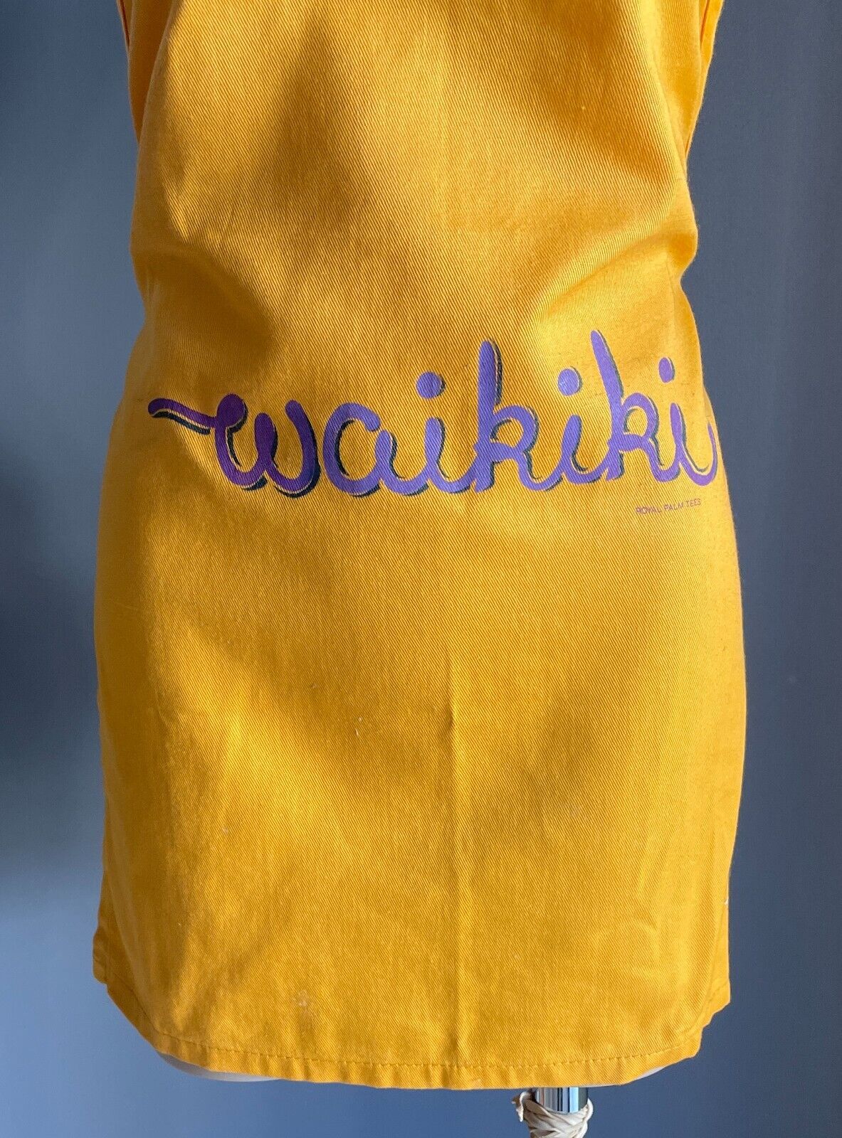 APRON WAIKIKI Hawaii Bib Orange Purple Print Cursive Souvenir Size 10 12 NEW