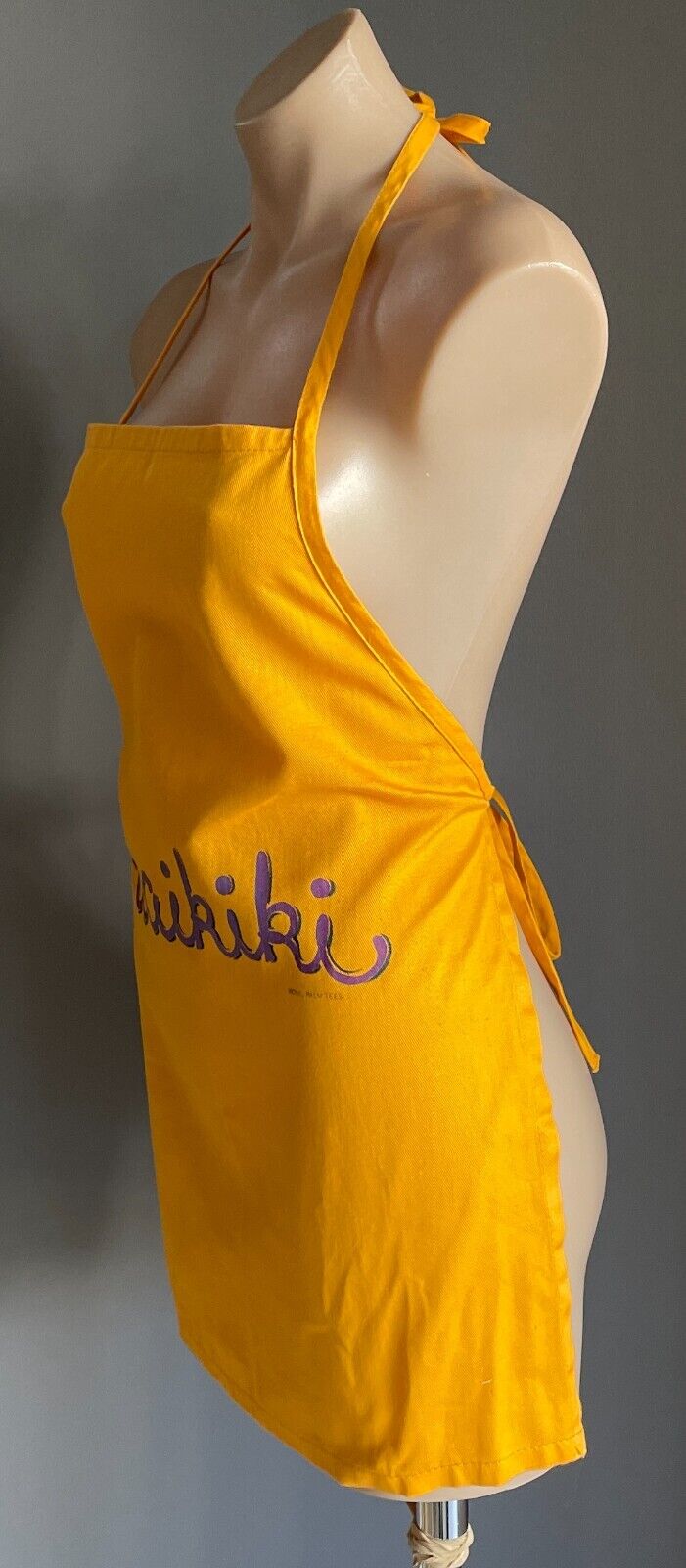 APRON WAIKIKI Hawaii Bib Orange Purple Print Cursive Souvenir Size 10 12 NEW