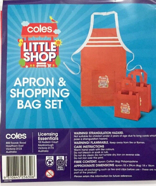 Toy COLES MINI LITTLE SHOP 2 Apron & Shopping Bag Set Sealed Pack Cute NEW
