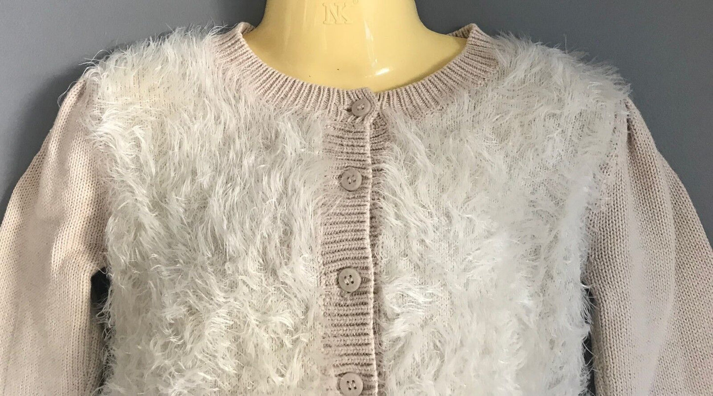 Baby Girl BEBE by MINIHAHA Knit Ivory "Fluffy" Front Trim Cardigan Size 18mths
