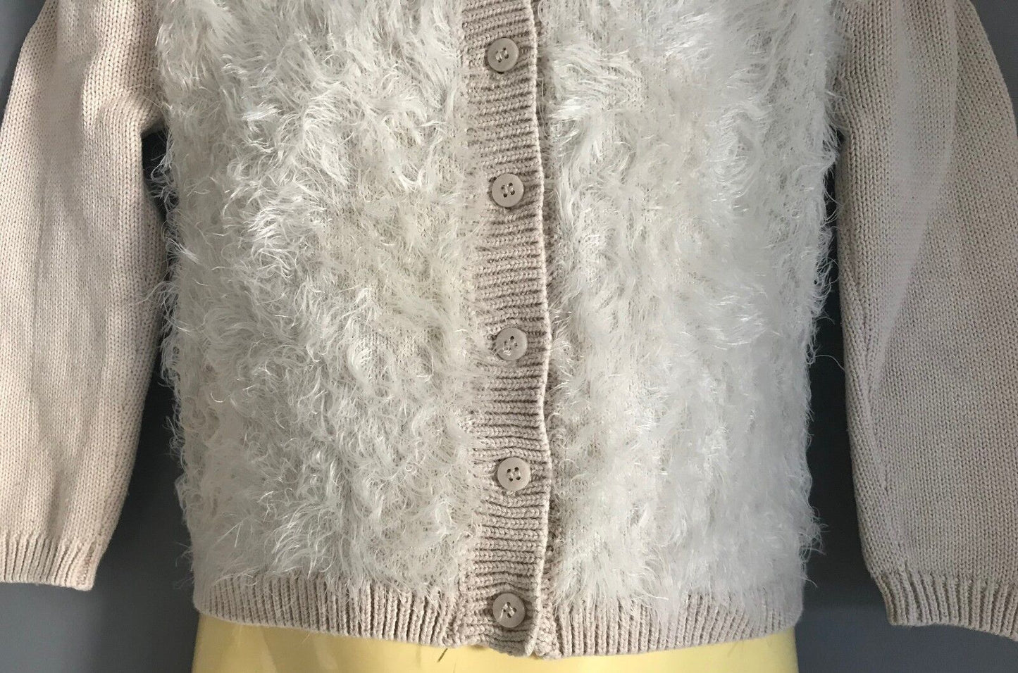 Baby Girl BEBE by MINIHAHA Knit Ivory "Fluffy" Front Trim Cardigan Size 18mths