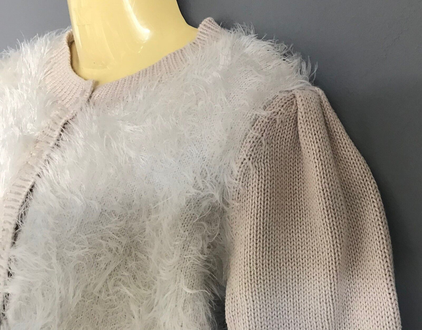 Baby Girl BEBE by MINIHAHA Knit Ivory "Fluffy" Front Trim Cardigan Size 18mths