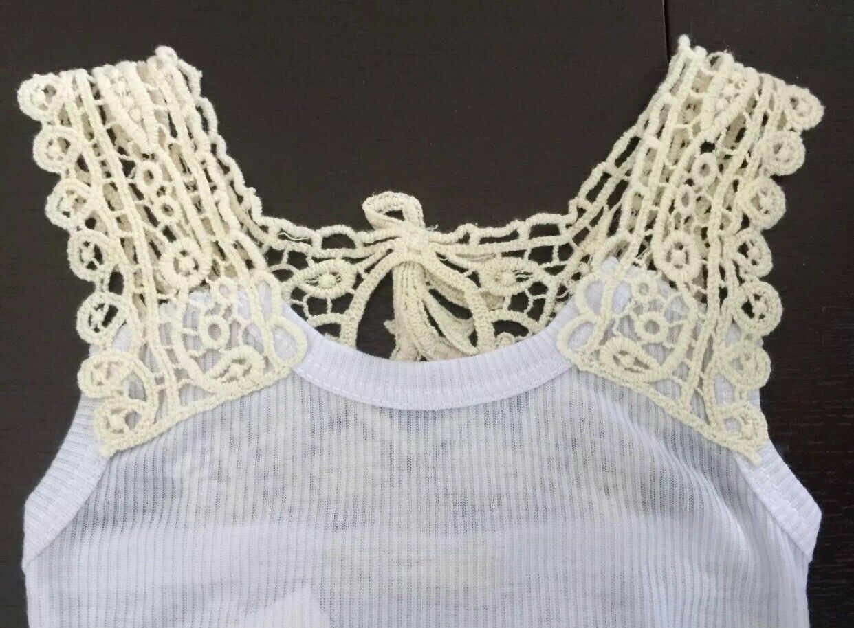Baby Girl BUBBLES & BUTTERCUPS White Tank Top Cream Lace Trim Sizes 1 2 & 3 NEW