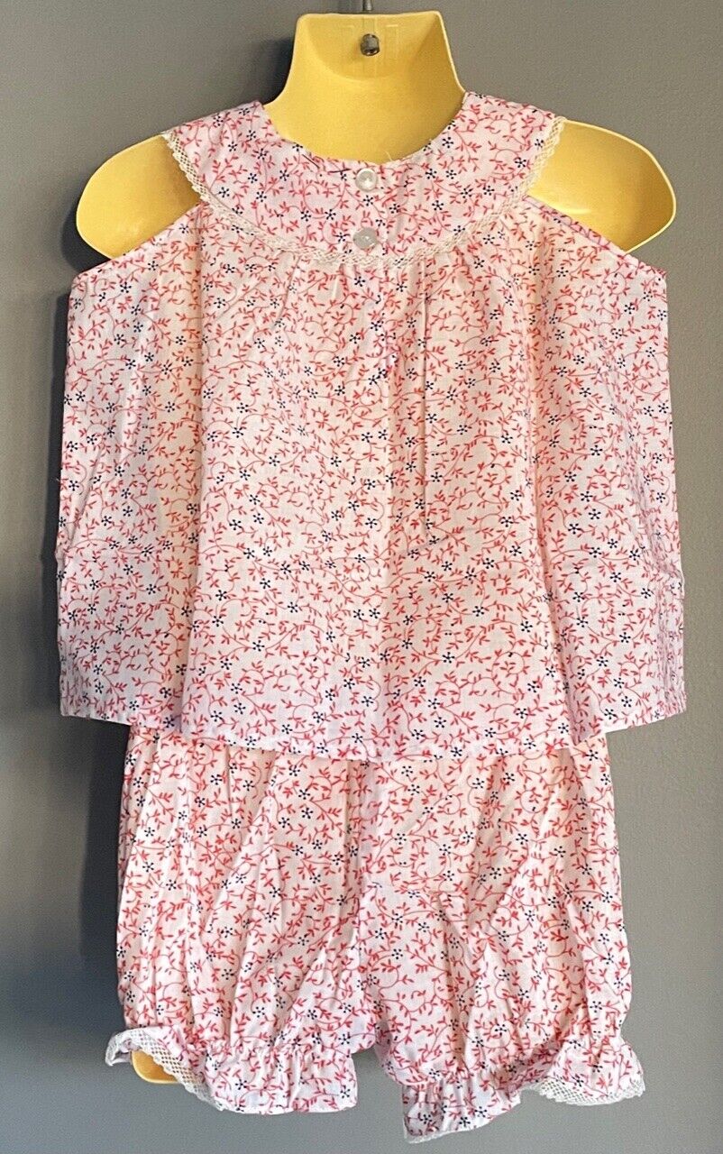 Baby Girl MYER Top & Bloomers Red Blue White Floral Print Set Size 1 1980s NEW