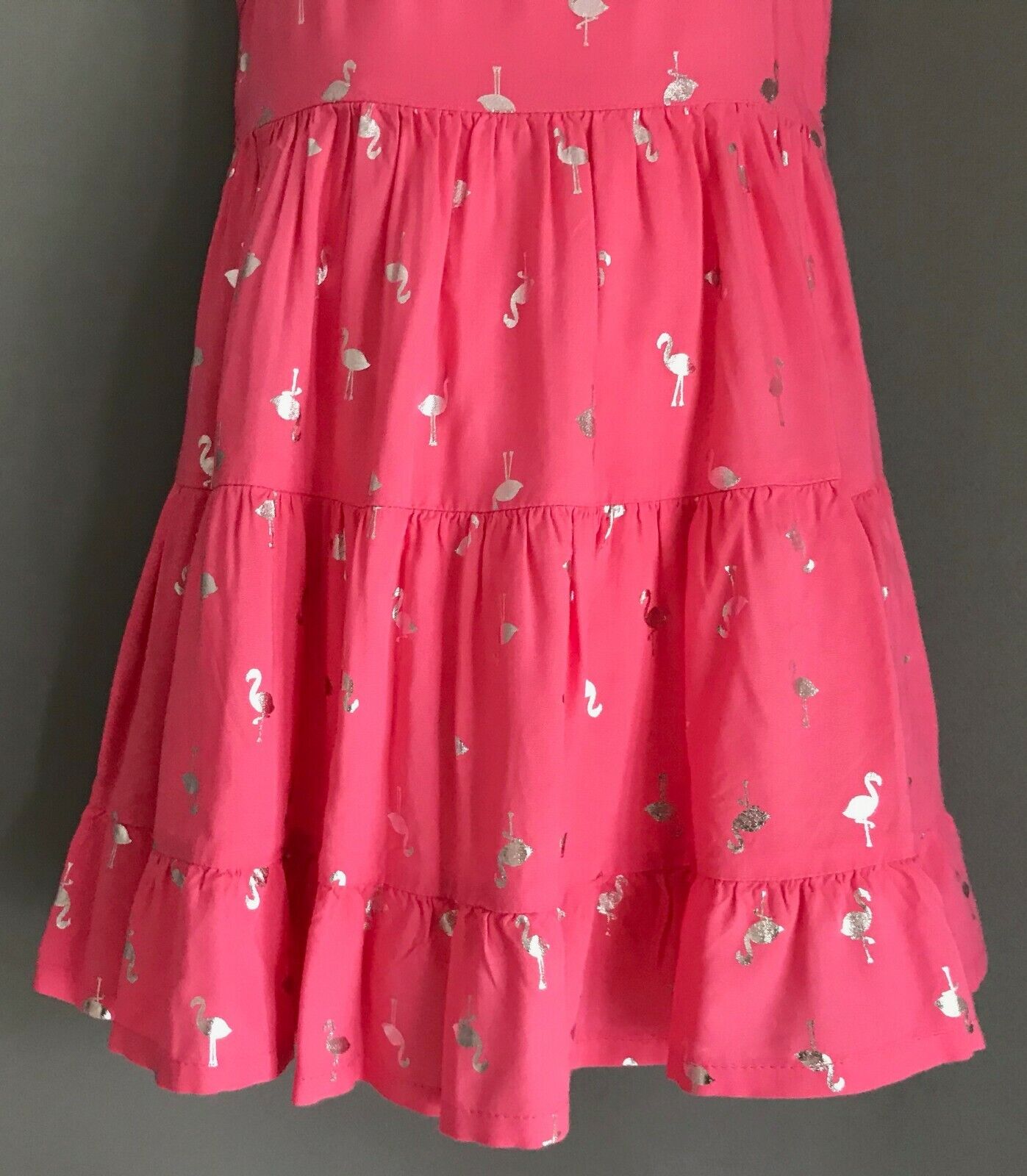 Baby Girl KIDS & CO Tier Dress Pink Sleeveless Silver Flamingo Print Size 2 NEW