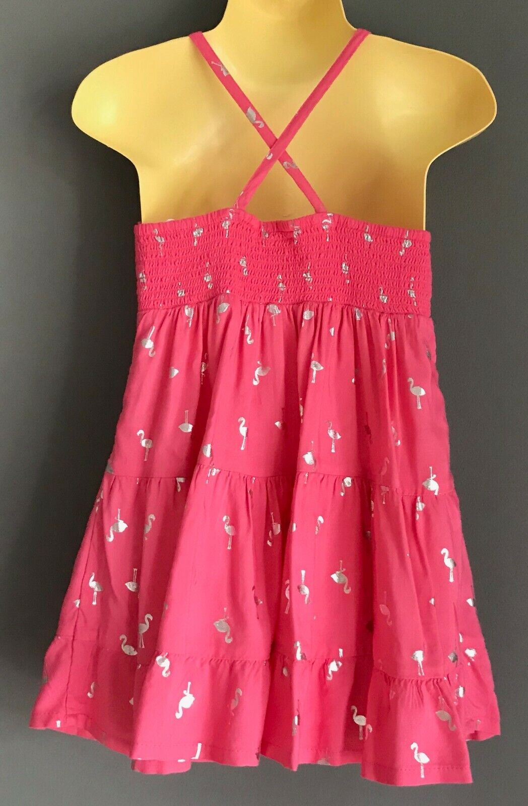 Baby Girl KIDS & CO Tier Dress Pink Sleeveless Silver Flamingo Print Size 2 NEW