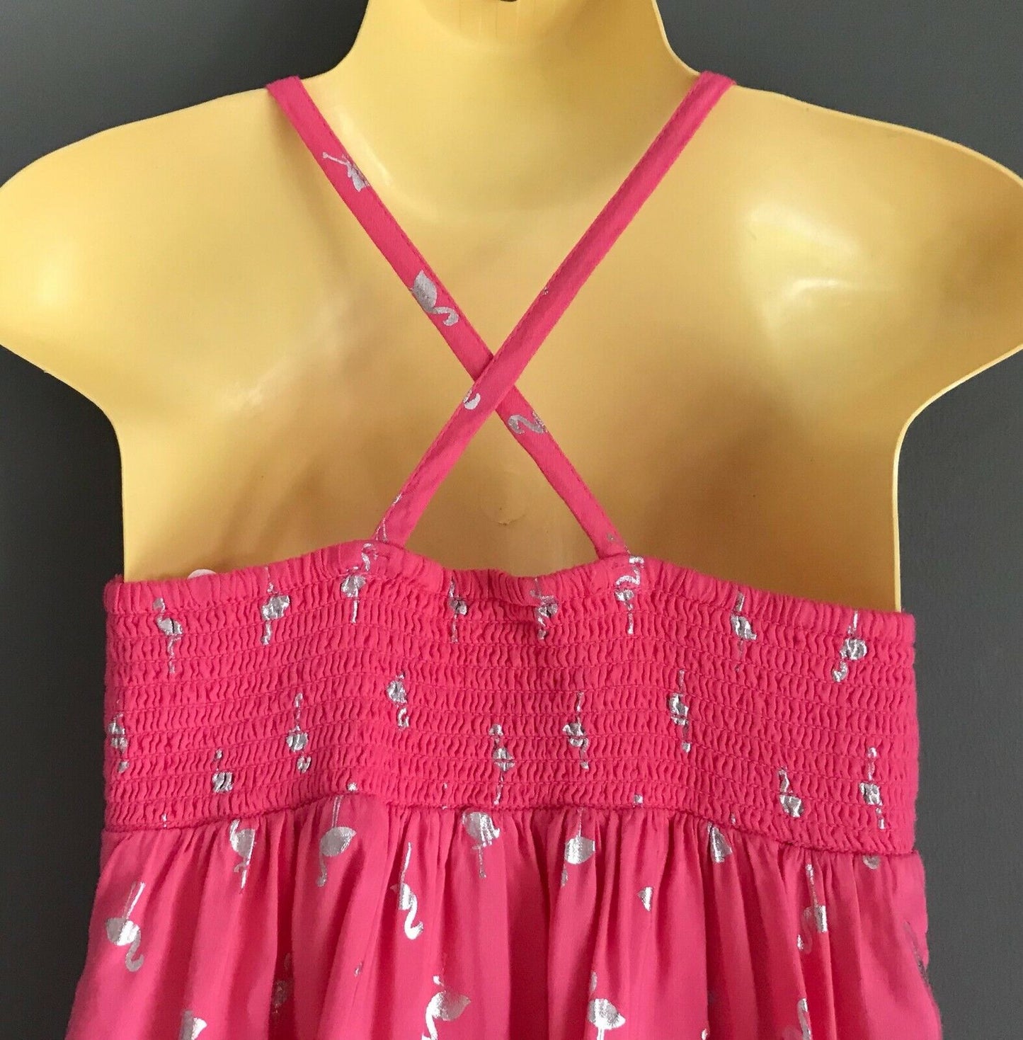 Baby Girl KIDS & CO Tier Dress Pink Sleeveless Silver Flamingo Print Size 2 NEW