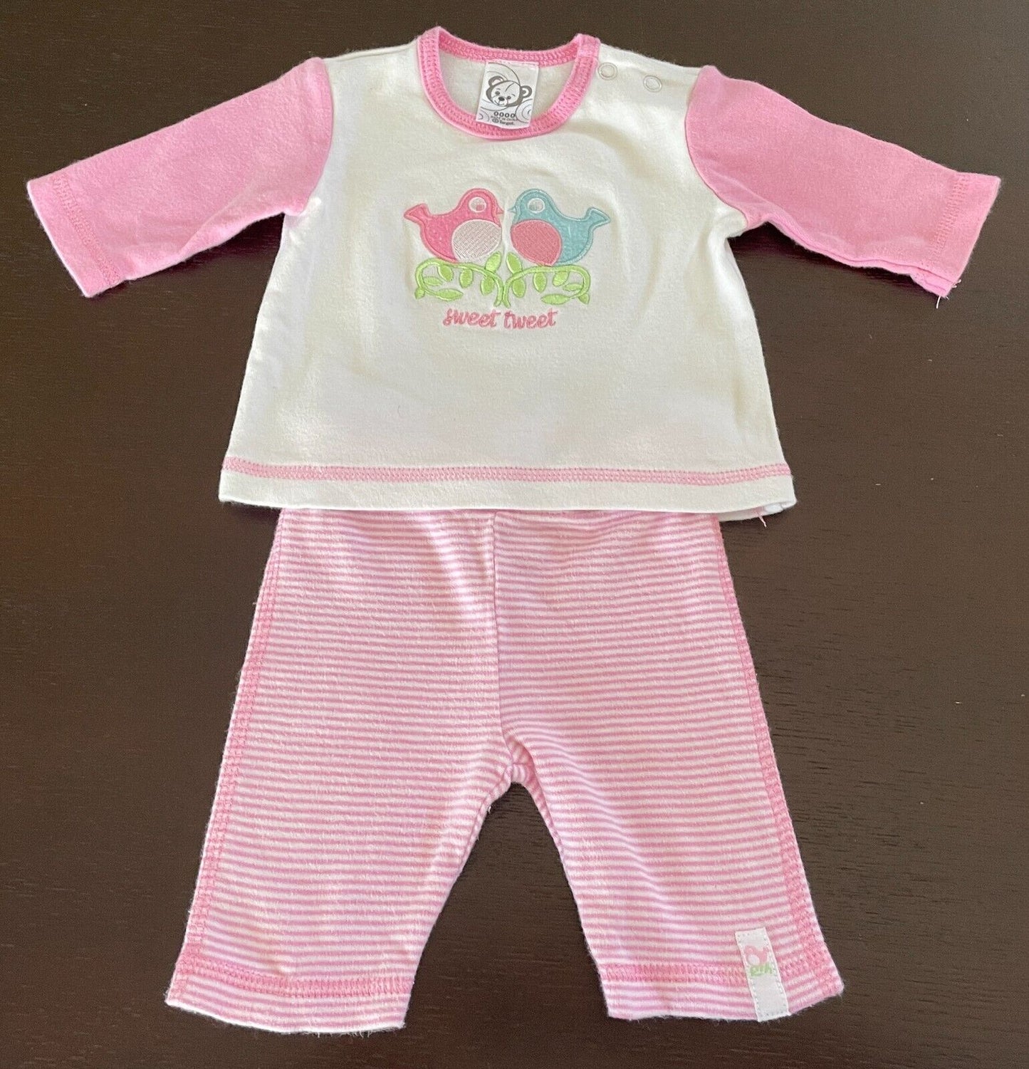 Baby Girl TARGET 2 Piece Set Long Sleeve Top & Pants Pink & White Bird Size 0000