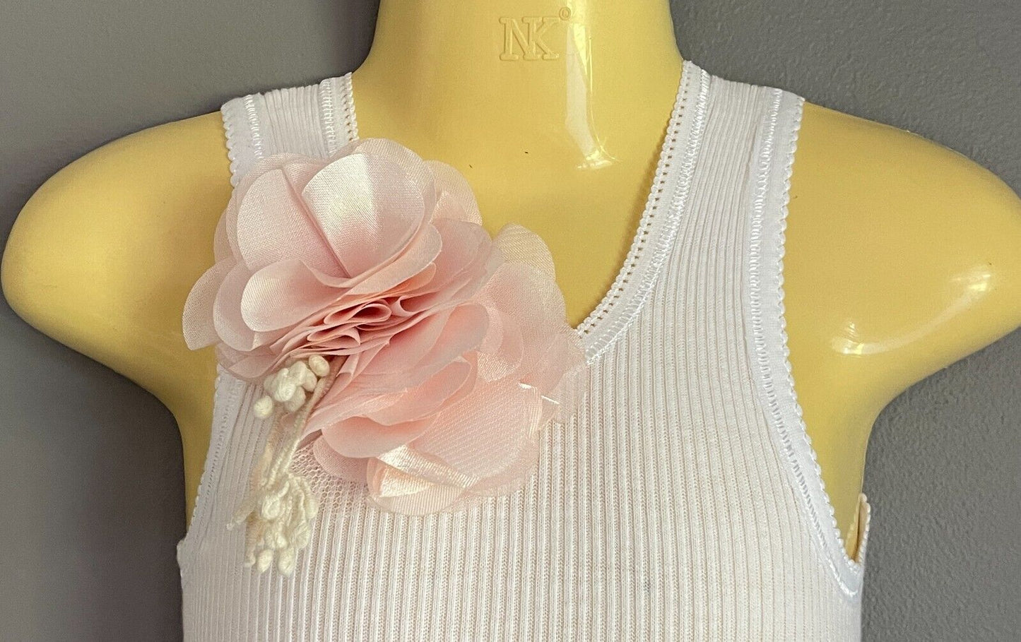 Baby Girl STEVIE & ME White Singlet Tank Top Floral Applique Trim Size 2 NEW