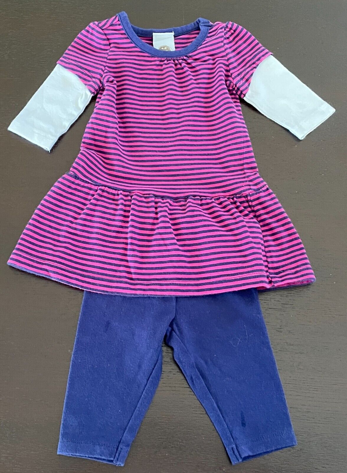 Baby Girl TINY LITTLE WONDERS Pink & Blue Dress & Tights 2 Piece Set Size 0000