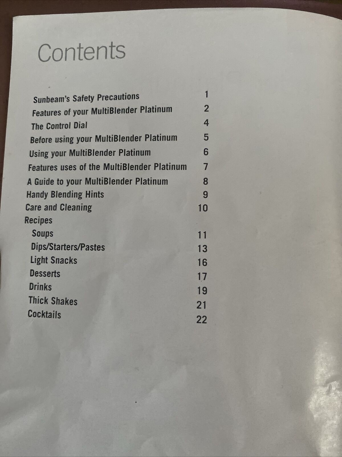 Sunbeam Multi Blender Platinum PB7610 Instruction Manual Only 2003 See Pics