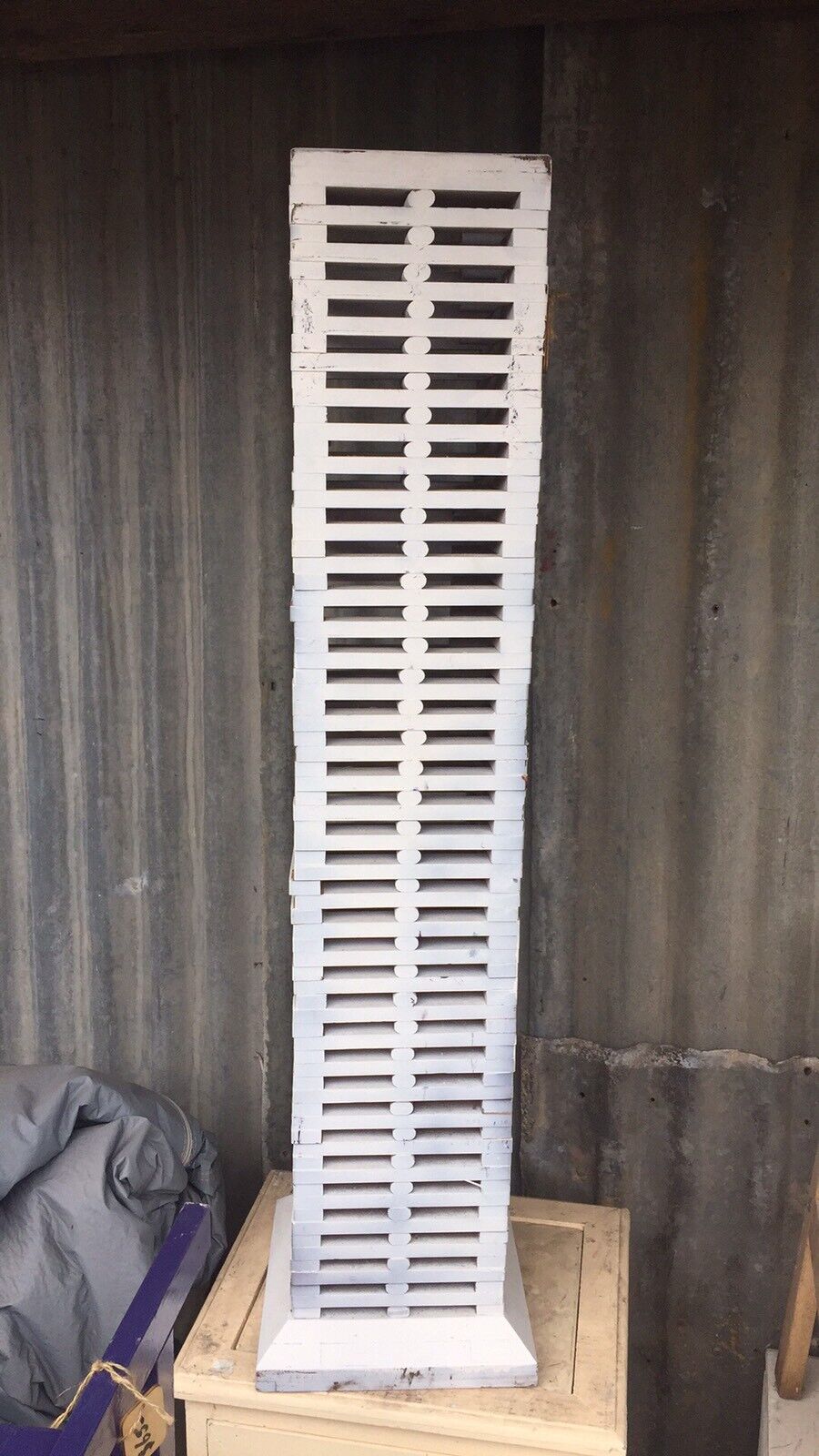CD TOWER Rustic 96cm  Solid Wood CDs Plant Stand or Lamp Base Slatted Retro