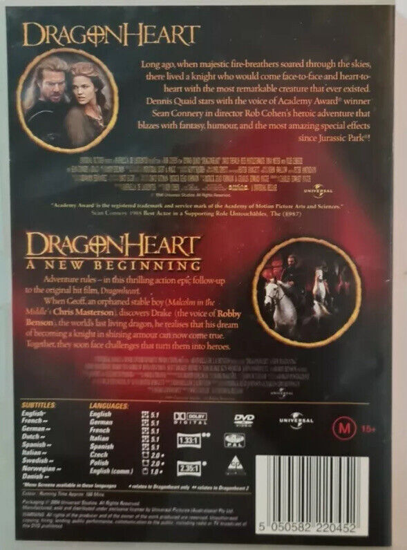 2 Disc DVD DRAGONHEART  1 & 2 A NEW BEGINNING R4 Fantasy Action Adventure