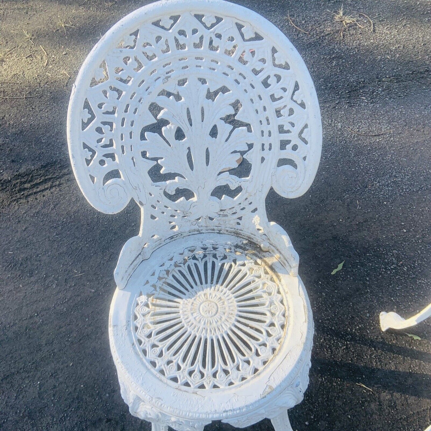 3x Rustic Dining Patio Chairs Cast Aluminium Federation White Painted Garden