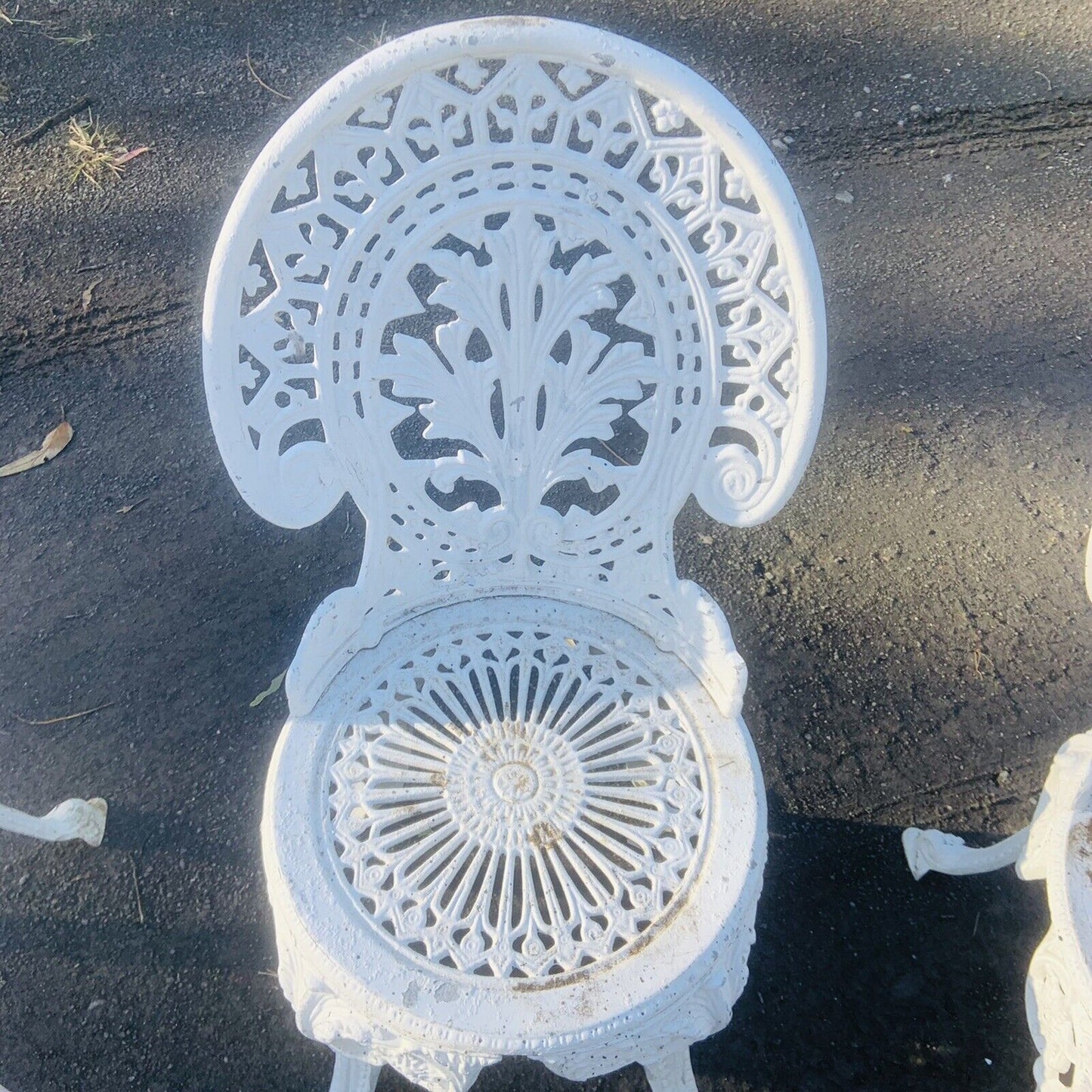 3x Rustic Dining Patio Chairs Cast Aluminium Federation White Painted Garden