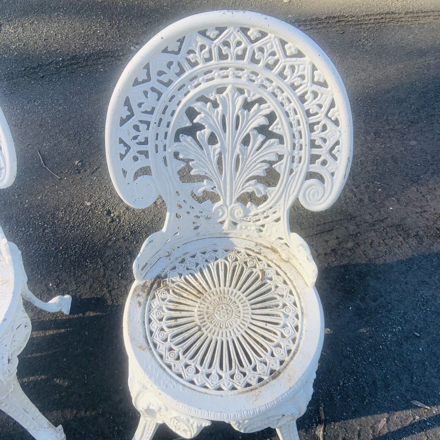 3x Rustic Dining Patio Chairs Cast Aluminium Federation White Painted Garden