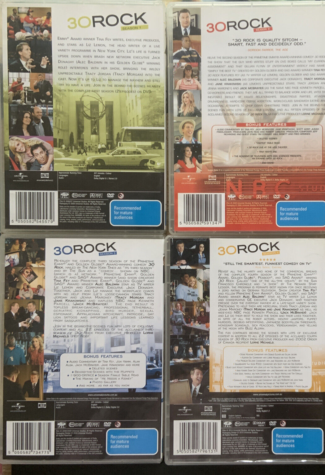 4 DVD Set Bundle 30 ROCK SEASON 1 2 3 4 DVD 12 DISCS Plus BONUS FEATURES