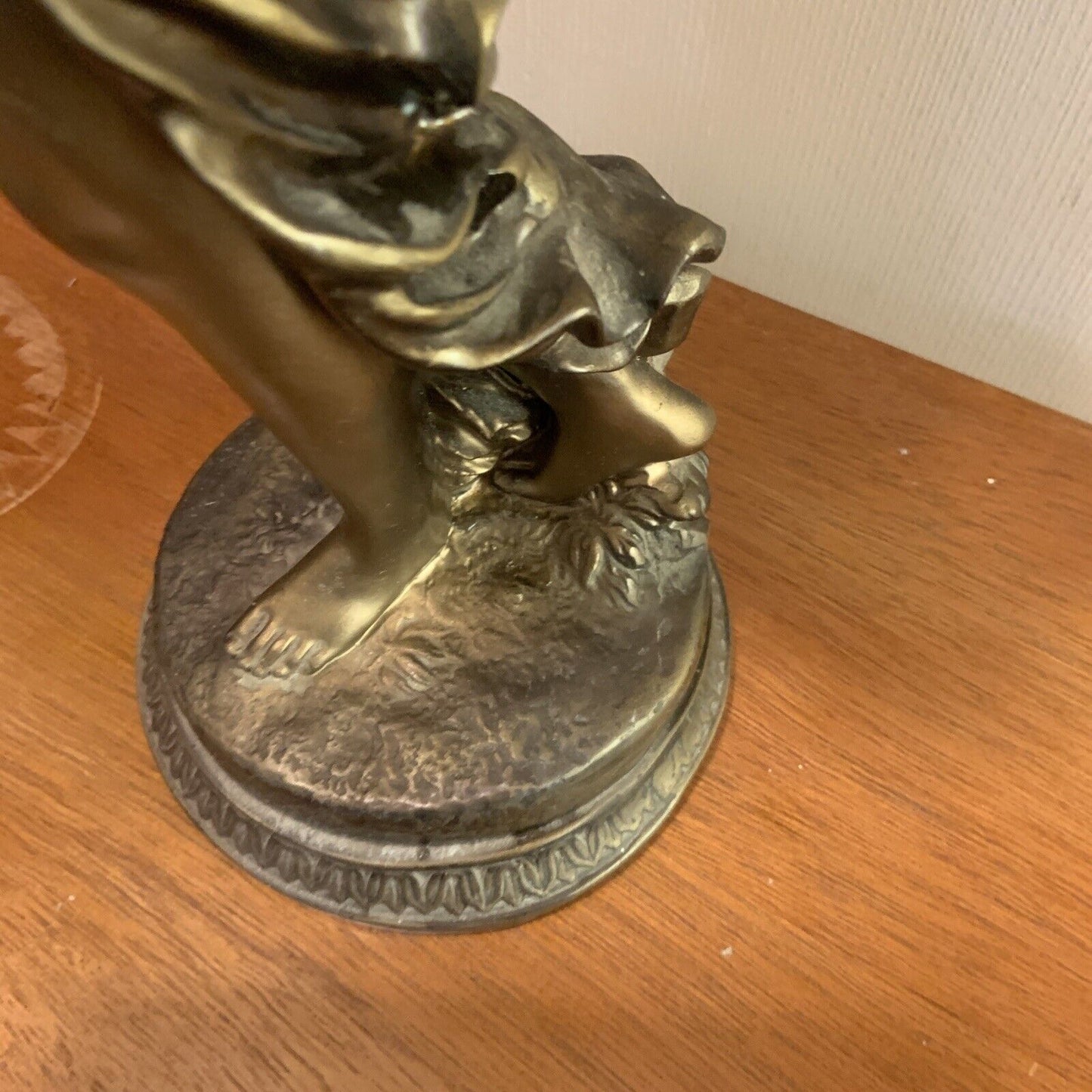Mid Century GREEK GODDESS Statue Lady Basket Flowers Resin Bronze Look Felt Base
