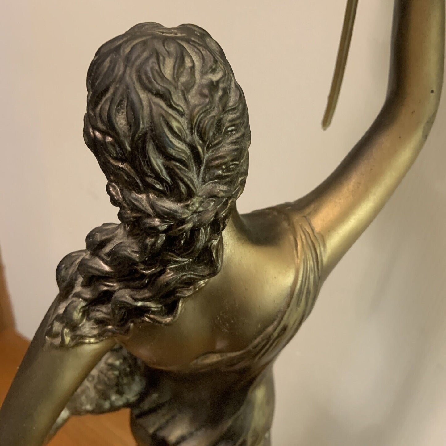Mid Century GREEK GODDESS Statue Lady Basket Flowers Resin Bronze Look Felt Base