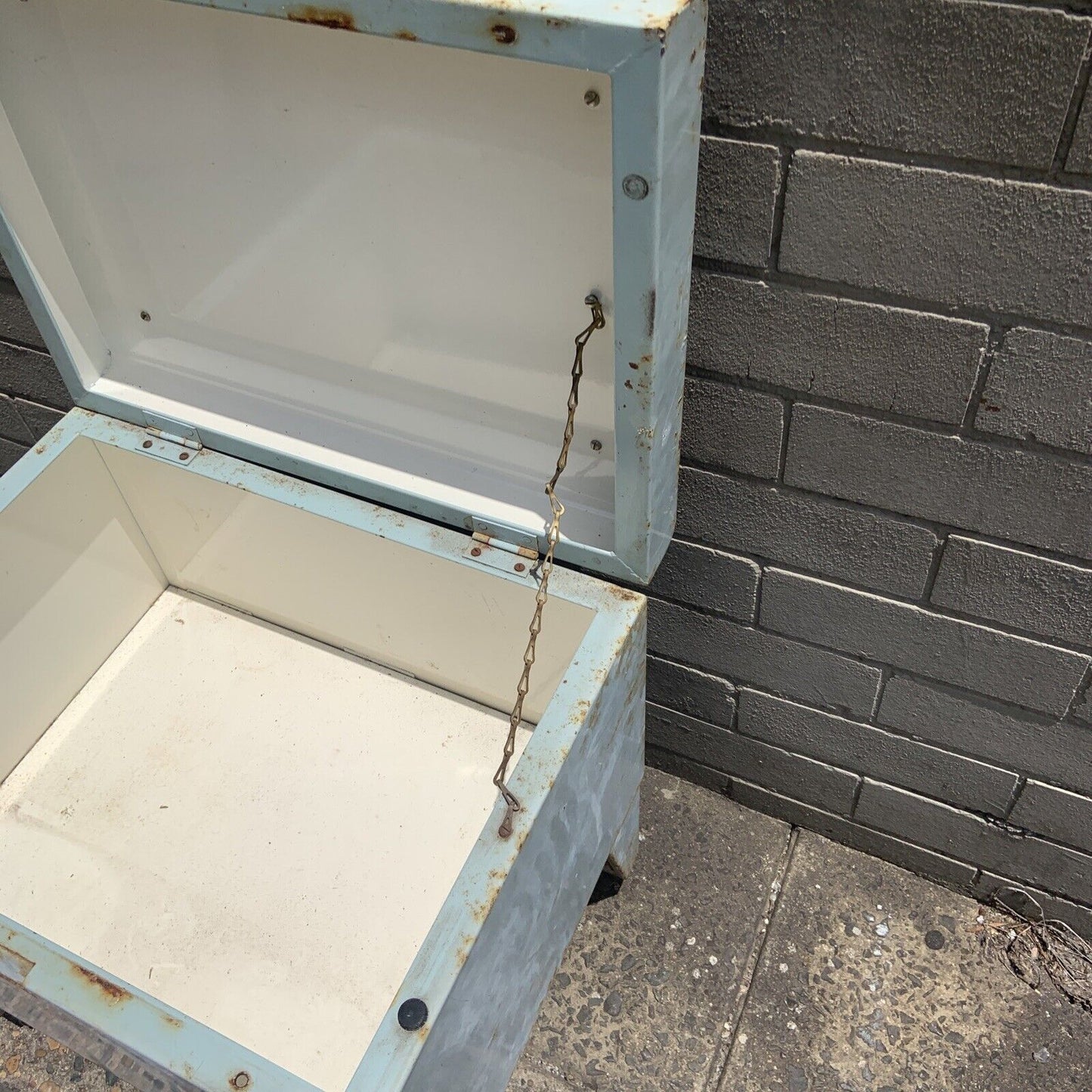 Rustic Vintage Metal Industrial Toolbox Toy Chest Strong Box Castors & Pad Seat