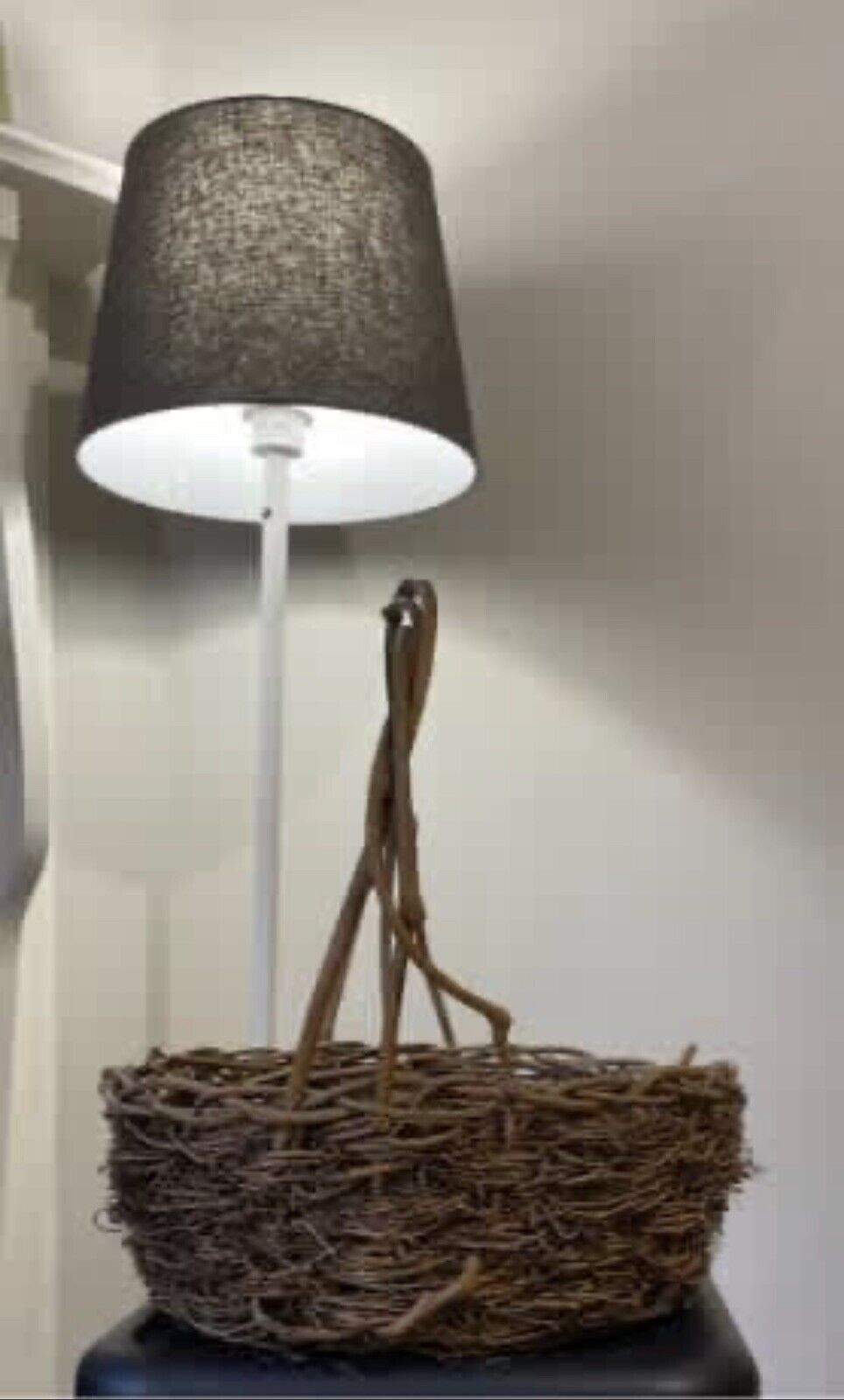 Rustic 33cm Twisted Willow Twig Basket Long Handle Market Garden Eggs AE169