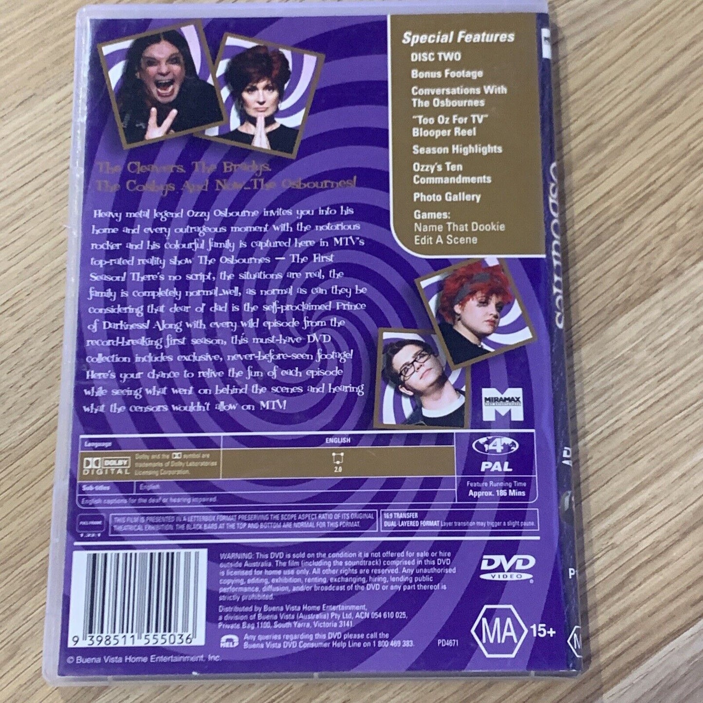 2 Disc DVD The OSBOURNES Season 1 Uncensored R4 Ozzy Osbourne Cult Slim Case