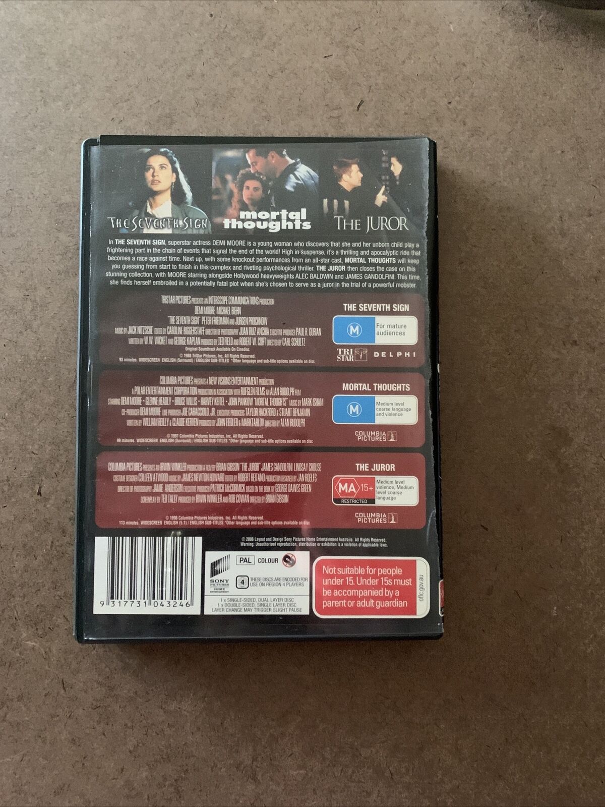 2 Disc DVD The Seventh Sign Mortal Thoughts The Juror R4 1988 1991 1996 3 Movie