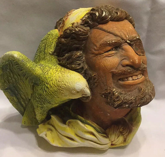 BOSSONS CHALKWARE Rustic Vintage 17cm PIRATE W Parrot Buccaneer Wall Art