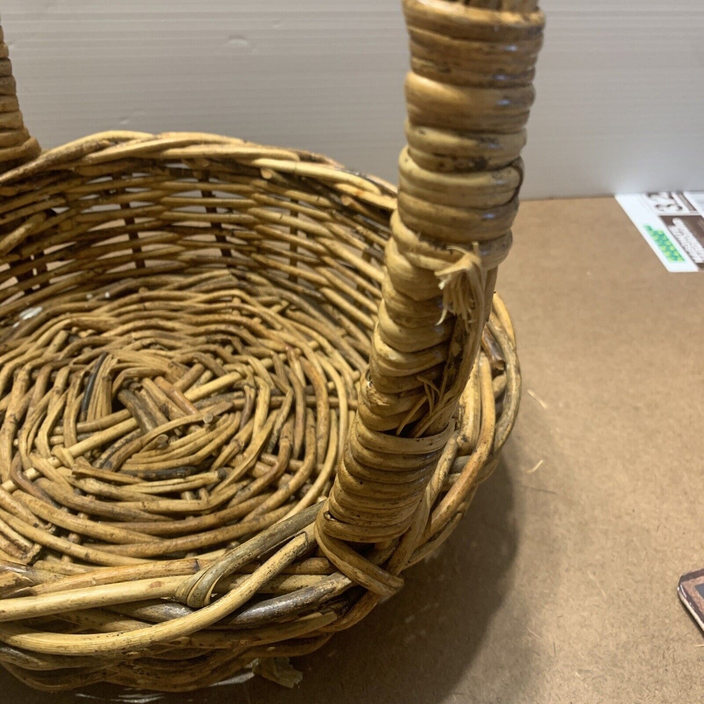 Rustic Market Basket Round 28cm Carry Flower Foraging Gift Hamper Decor Handle
