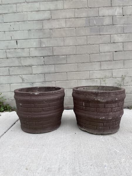 Pair CONCRETE POTS Garden Planter Brown Brick Pattern 28H | 35.5W Rustic Vintage
