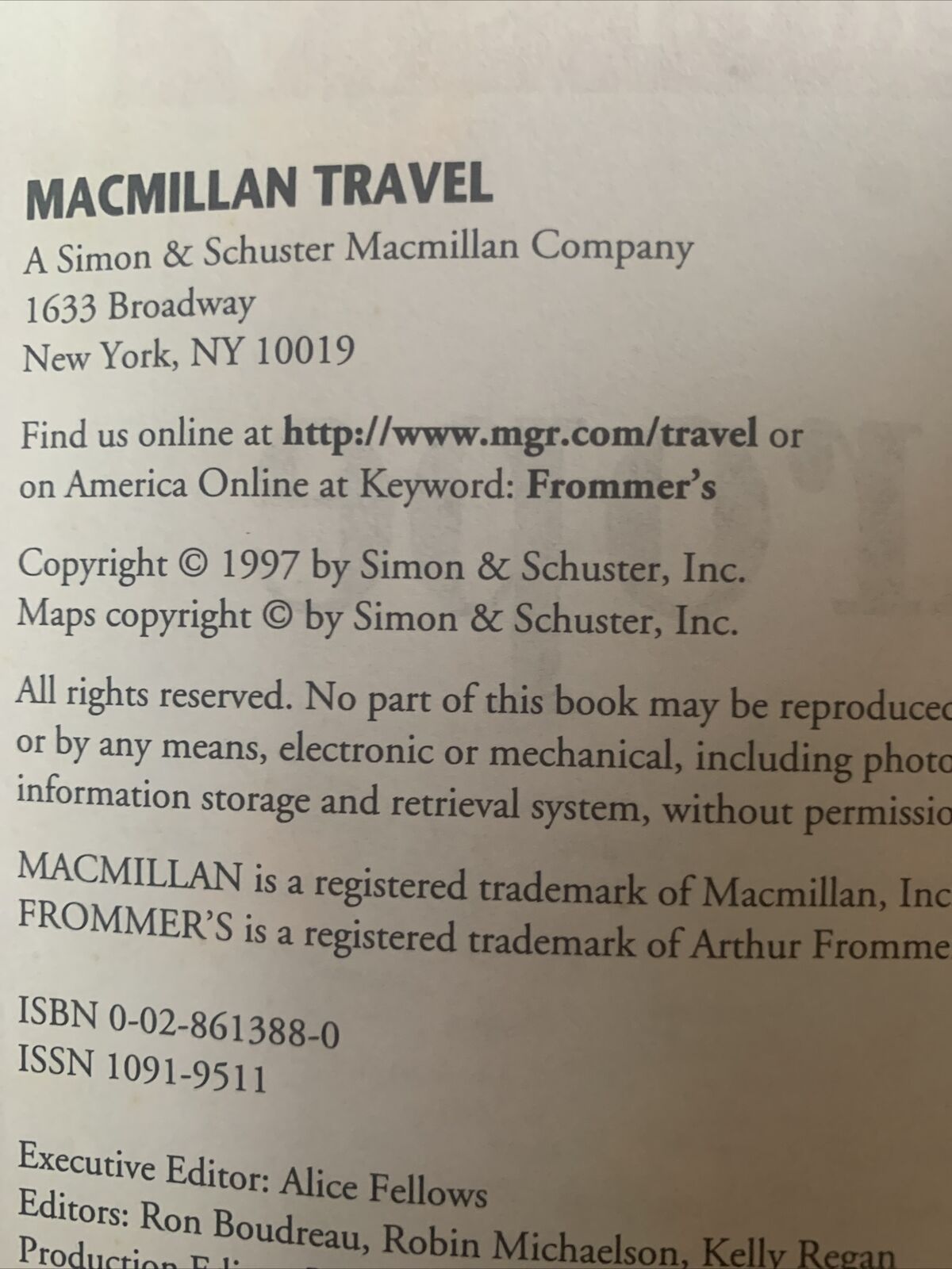 FROMMER'S EUROPE 1st Edition 1997 Alice Fellows PB Frommers Travel Guide