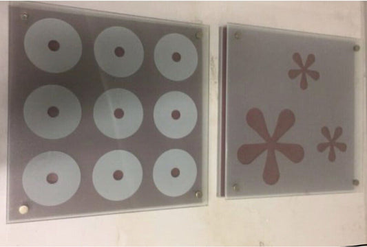 2 x 305mm IKEA SQUARE DECORATIVE GLASS WALL PLAQUES  Patterned Mounted