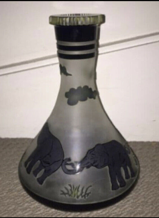 20cm GLASS BASE FOR AGILEH  or Ornamental Bottle - ELEPHANTS HAND ETCHED