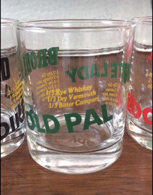 New 1980’s SET OF 4 BAR GLASSES 10 Classic Drinks Recipes on Drinking Glasses